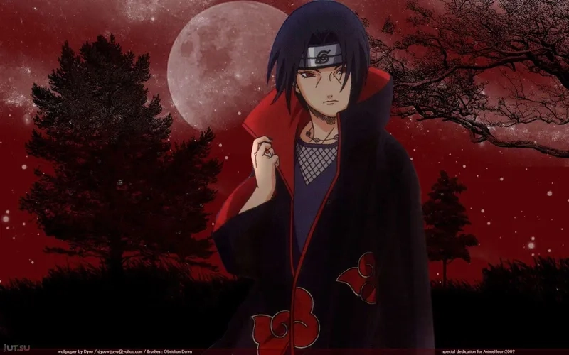 Ảnh itachi sharingan thể hiện ánh mắt sắc bén đầy uy lực