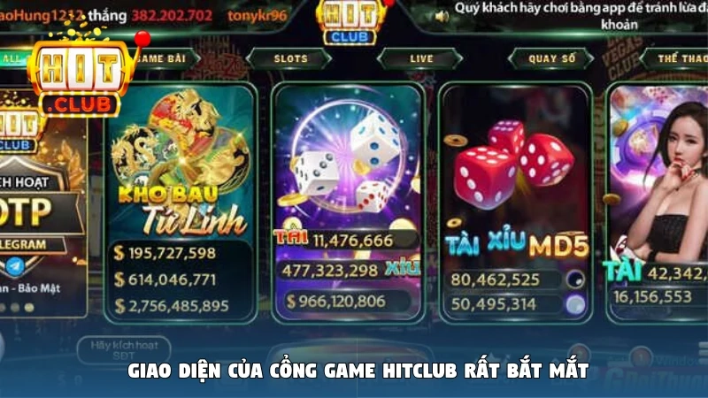 Giao diện của cổng game Hitclub rất bắt mắt 