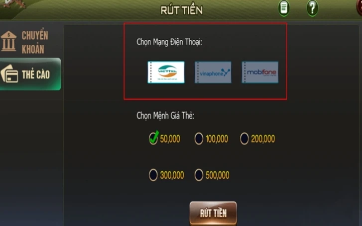 Rút tiền bằng thẻ cào