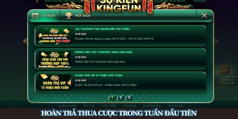 Hoàn tiền thua cược tuần đầu