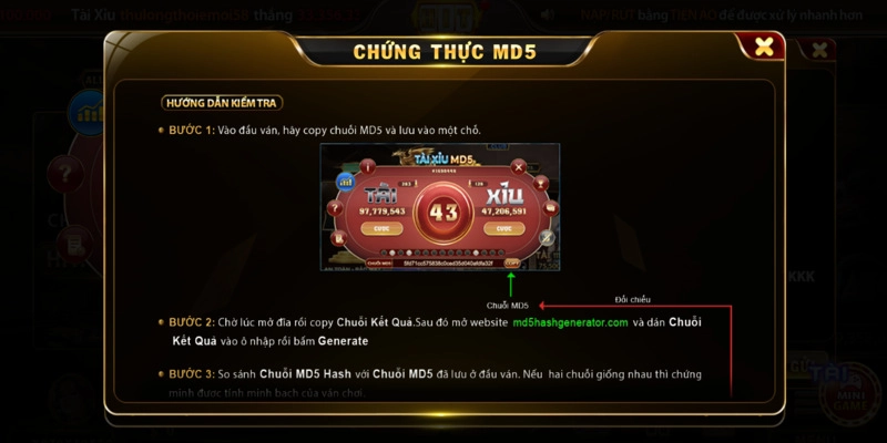 Thủ tục kiểm tra lại kết quả tài xỉu MD5 là gì
