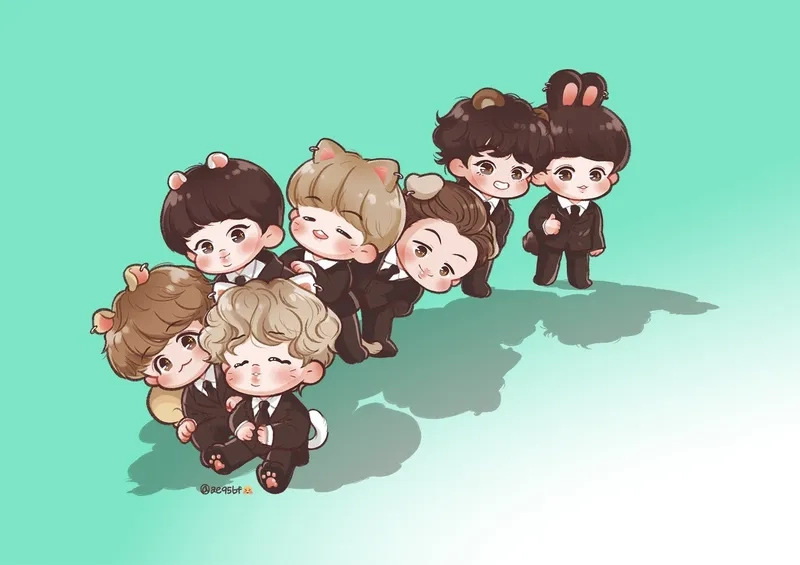 Khám phá BTS anime chibi cute trong thiết kế anime độc đáo