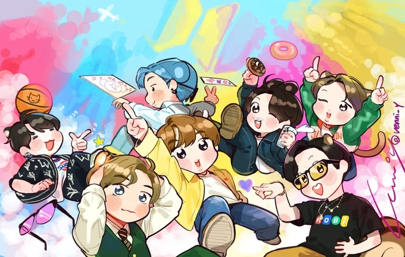 Tải hình nền máy tính BTS chibi chất lượng cao cho fan