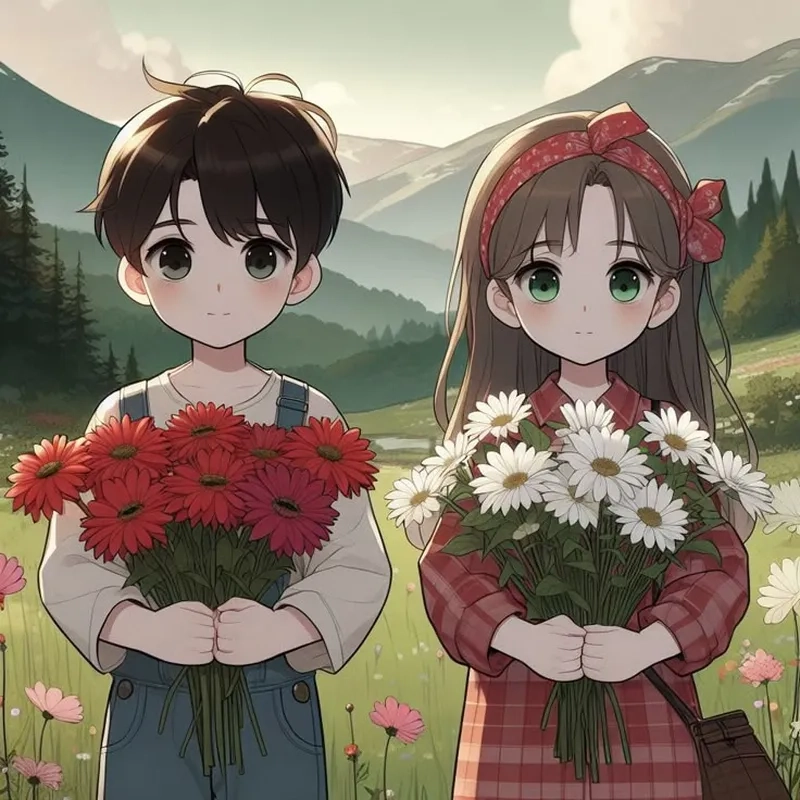 Chibi cặp đôi thể hiện tình yêu lãng mạn qua phong cách anime