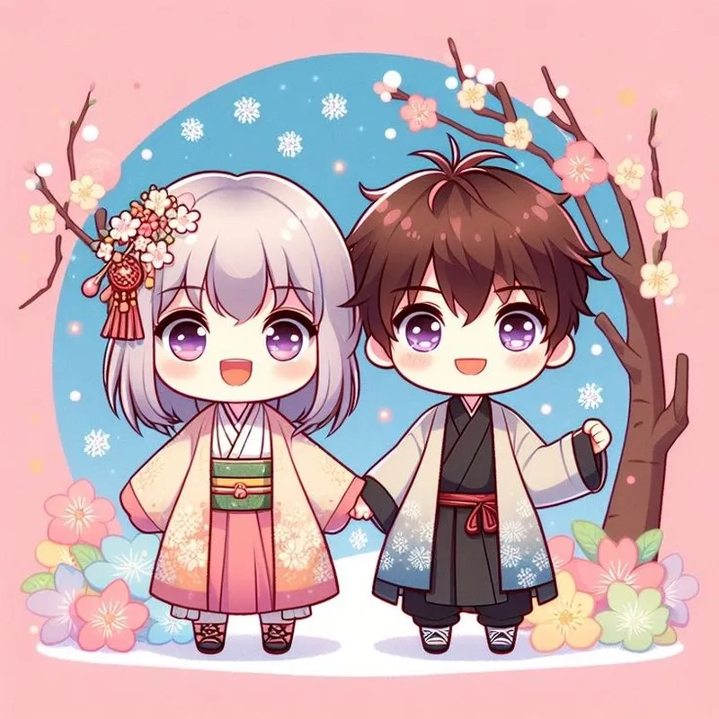 Hình cặp đôi chibi mang phong cách ngọt ngào cho cặp đôi