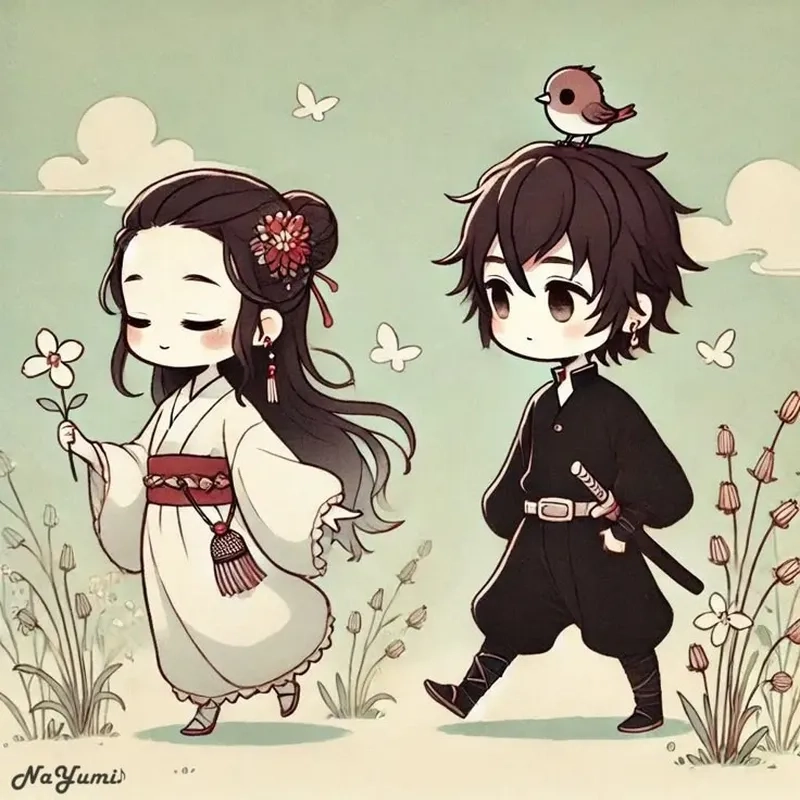 Hình nền chibi cặp làm mới màn hình máy tính của bạn