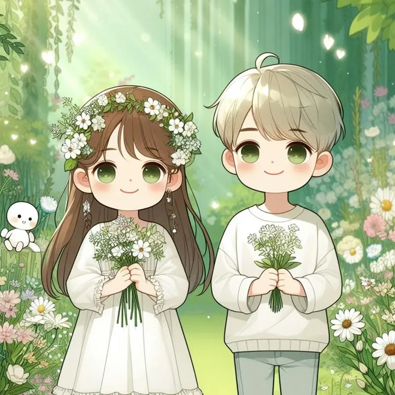Hình đôi chibi mang phong cách anime cho cặp đôi yêu nhau