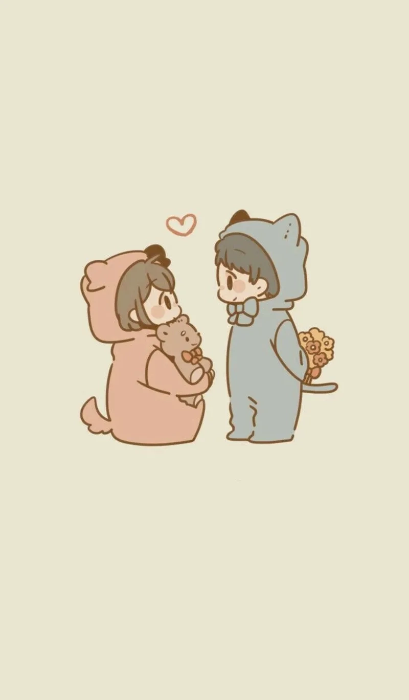 Hình ảnh chibi cặp đôi làm hình nền thêm phần đáng yêu