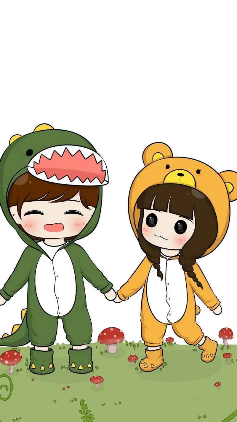 Ảnh chibi đôi mang phong cách anime cho cặp đôi yêu nhau