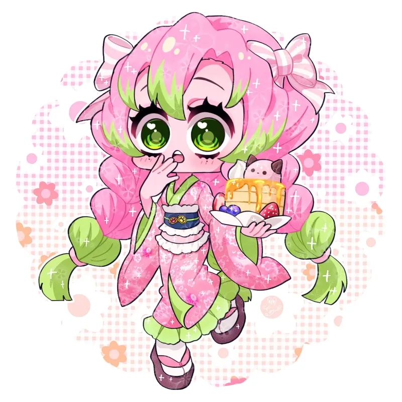 Ảnh Mitsuri chibi cute siêu ngọt ngào cho fan Demon Slayer