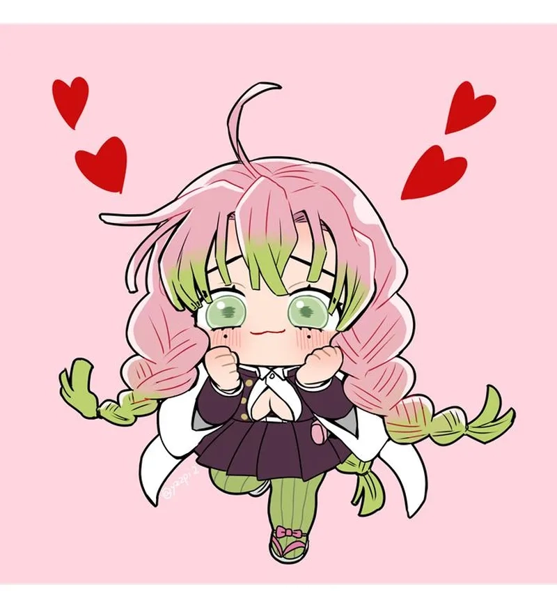 Mitsuri và Obanai chibi đáng yêu trong khoảnh khắc lãng mạn