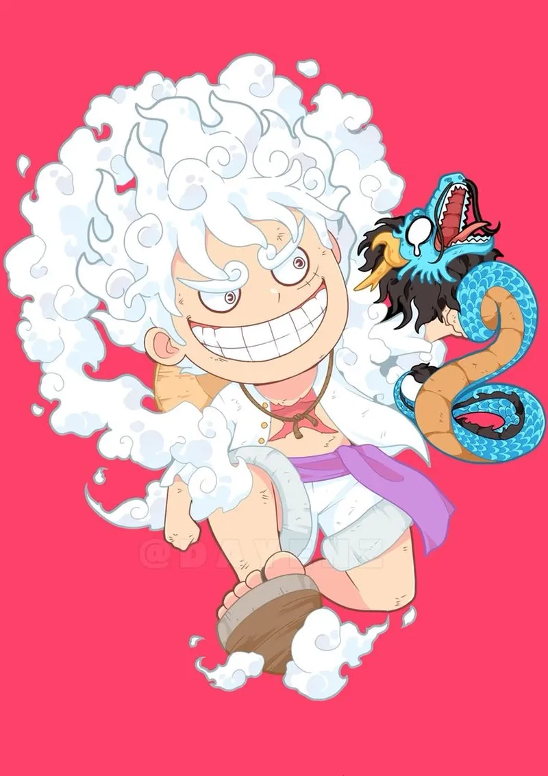 Tải ảnh Luffy Gear 5 chibi làm hình nền cực chất