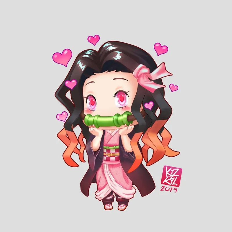 Anime Nezuko chibi làm sáng góc làm việc của bạn