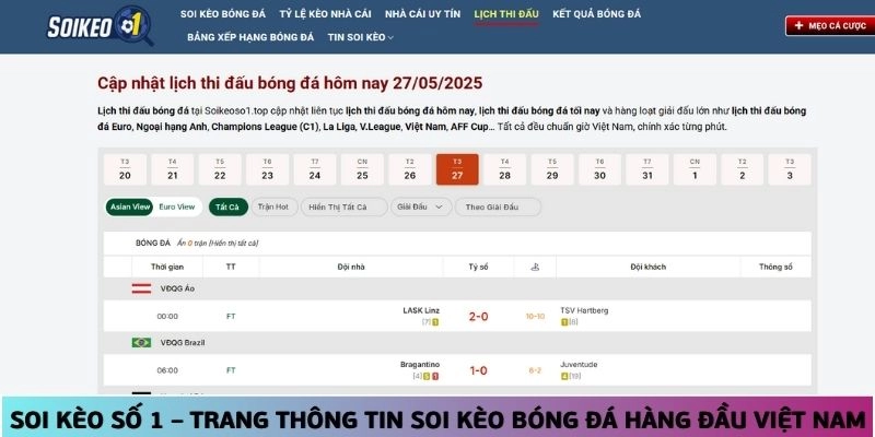 Trang soi kèo số 1 đem lại những thông tin bóng đá chuẩn xác