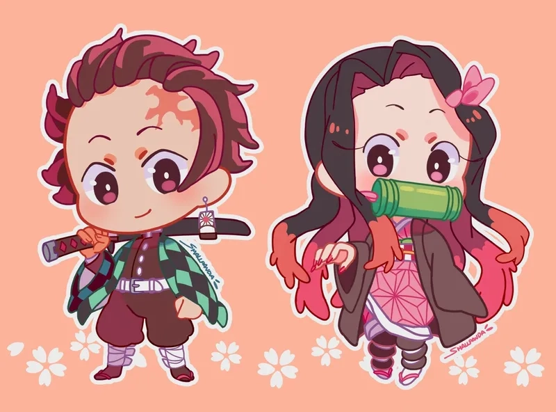 Tranh thanh gươm diệt quỷ chibi với nét vẽ sáng tạo cho fan