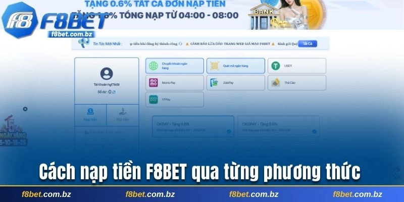 Quy trình nạp tiền F8bet nhanh chóng qua các phương thức 