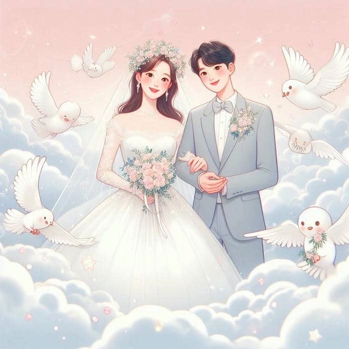 Bộ cô dâu chú rể chibi vector siêu nét