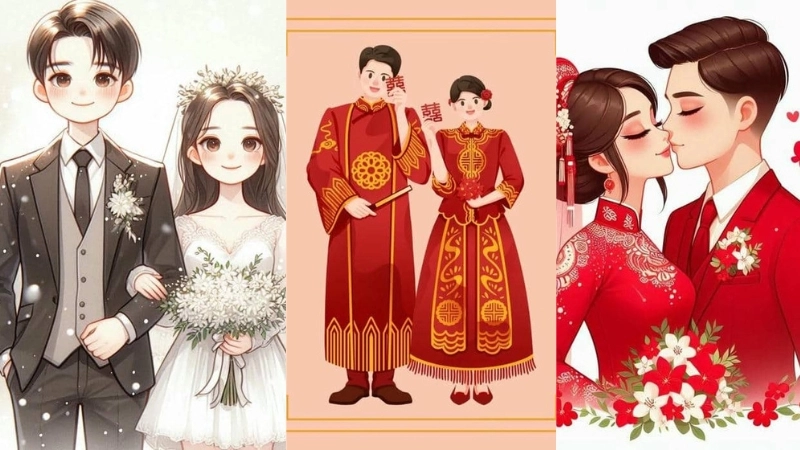 Gợi ý kiểu ảnh cô dâu chú rể chibi độc đáo, đáng yêu