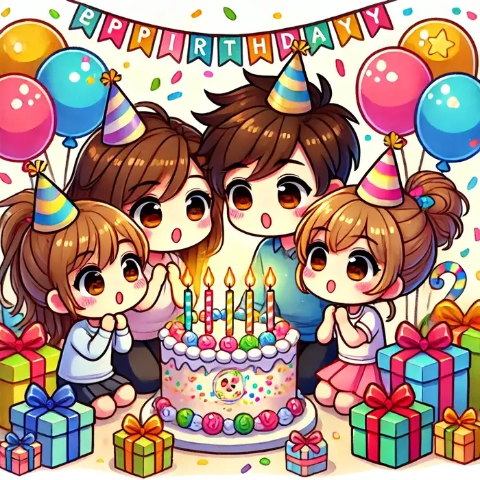 Ảnh gia đình chibi 4 người thể hiện tình thân