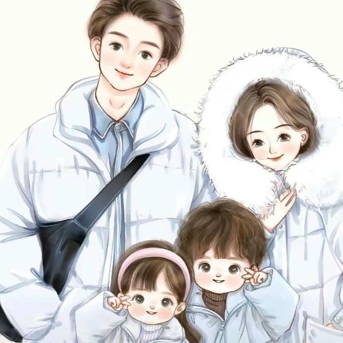 Tranh gia đình chibi thể hiện sự gắn kết yêu thương