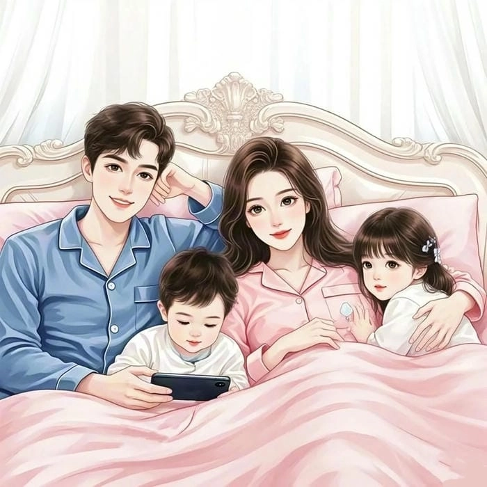 Chibi ảnh gia đình hoạt hình 3 người siêu cute