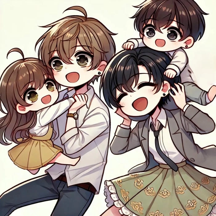 Ghép ảnh gia đình chibi sáng tạo theo phong cách riêng