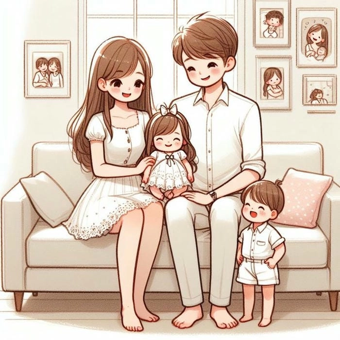Hình nền gia đình chibi ngọt ngào trên điện thoại