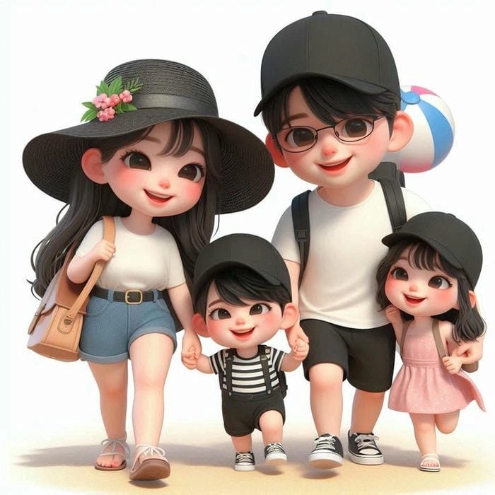 Ảnh tết gia đình chibi đầy không khí xuân