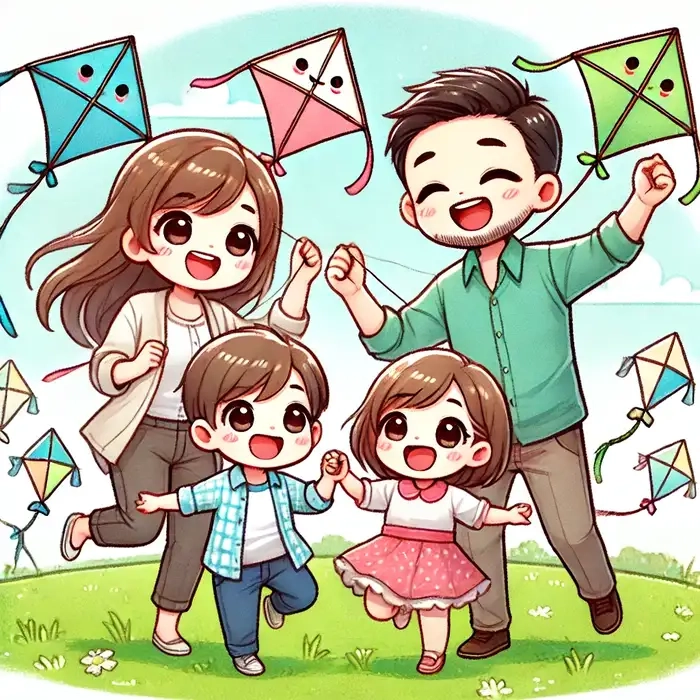 Hình vẽ gia đình chibi mang hơi thở tuổi thơ