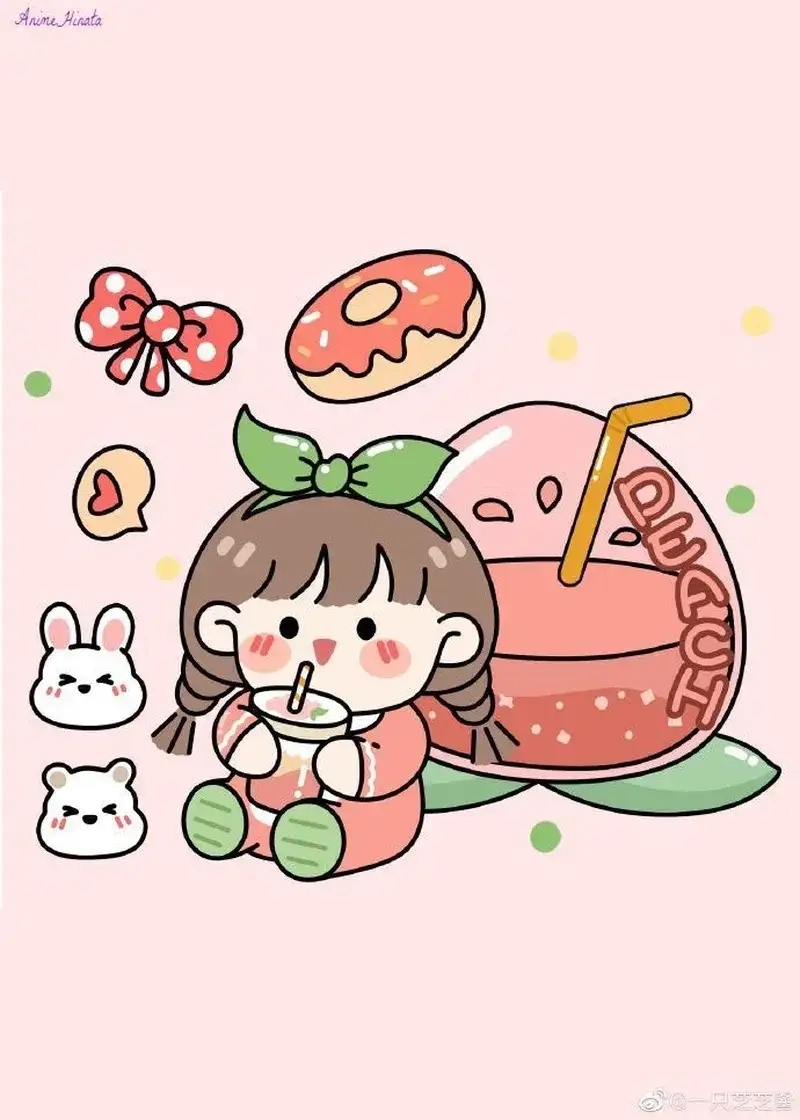 Hình chibi cô gái uống trà sữa dịu dàng và ngọt ngào