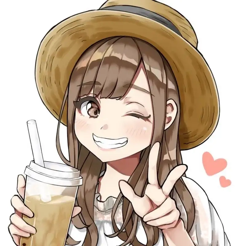 Cô gái uống trà sữa chibi dễ thương bên ly ngọt ngào