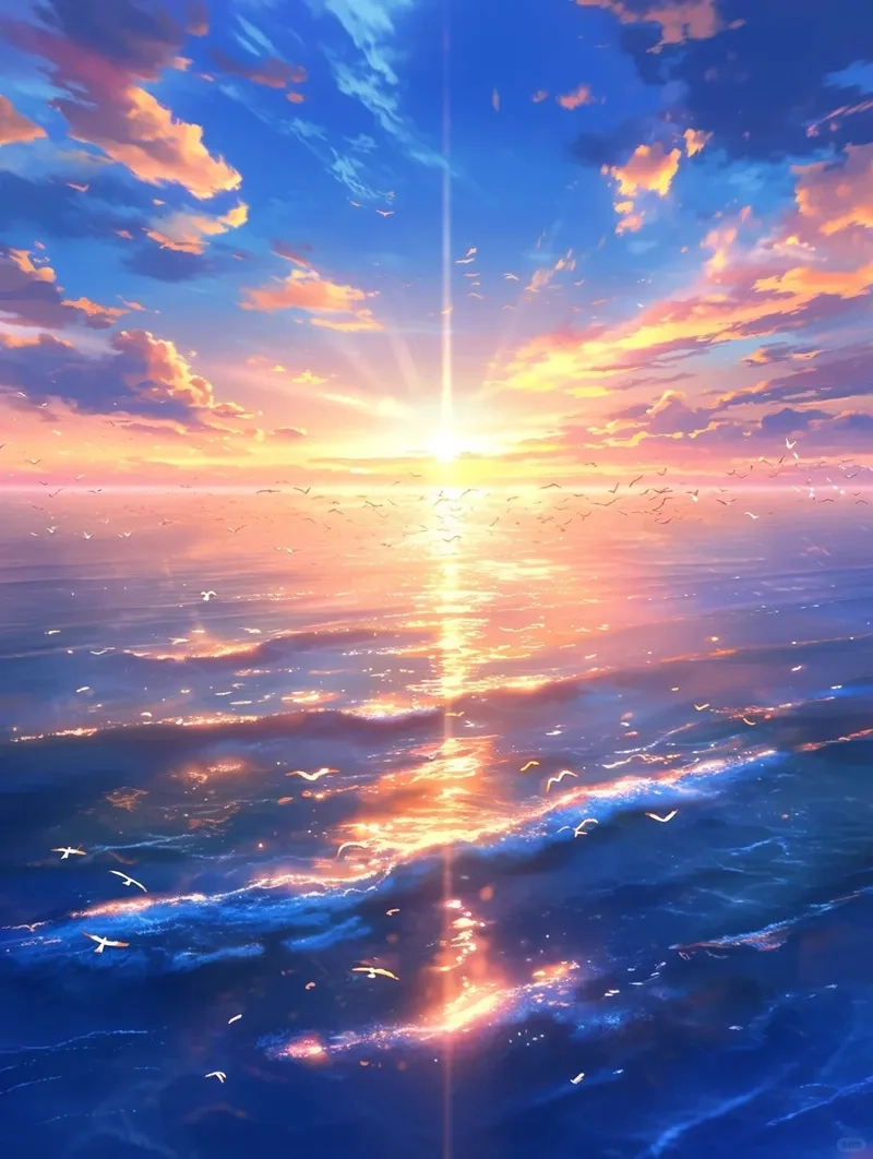 Thưởng thức bầu trời anime hoàng hôn lãng mạn