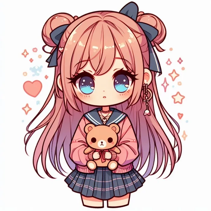 Chibi học sinh dễ thương đồng phục học đường xinh xắn