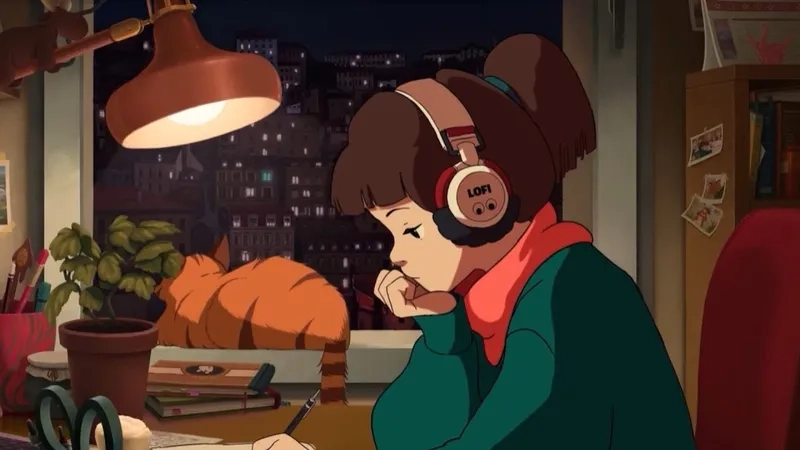 Hình ảnh cô gái anime dễ thương lo-fi anime girl