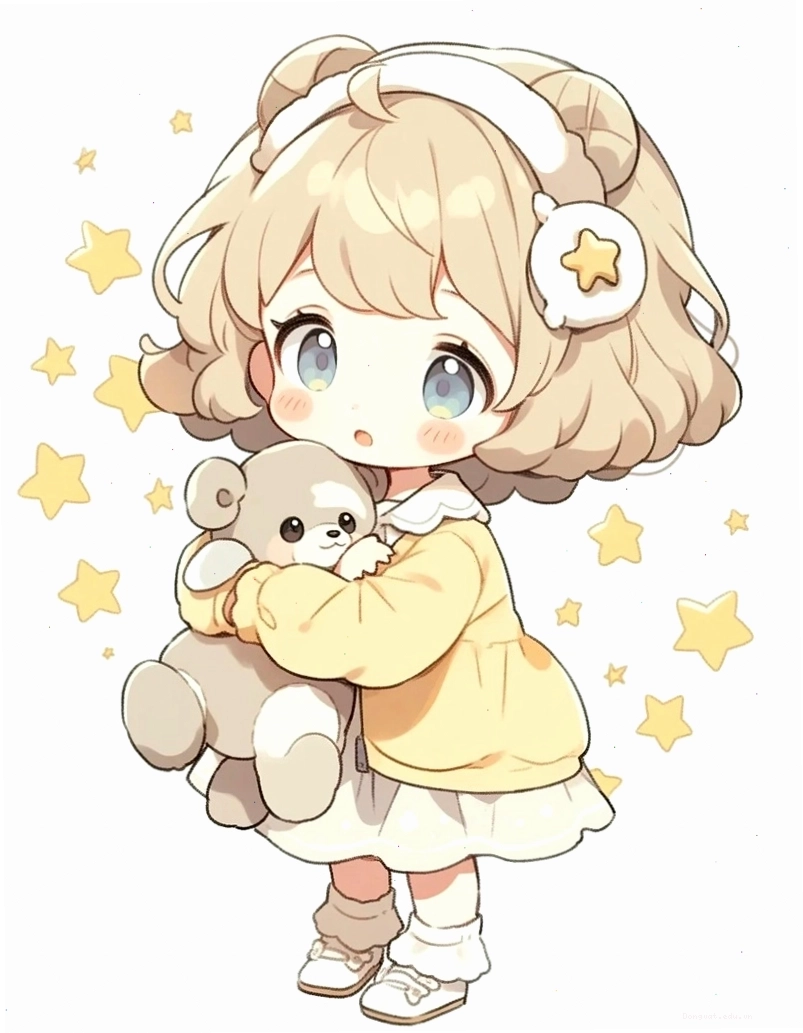 Ảnh chibi bé gái đang đọc sách với vẻ mặt tập trung