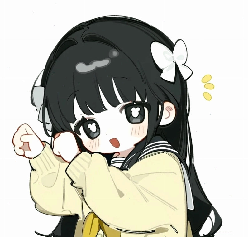 Ảnh chibi bé gái với mái tóc dài và nơ cài tóc xinh xắn