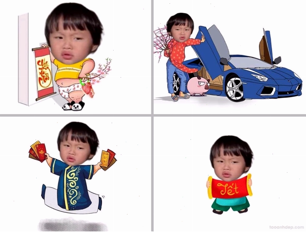 Ảnh chibi ghép mặt mang không khí tết vui tươi