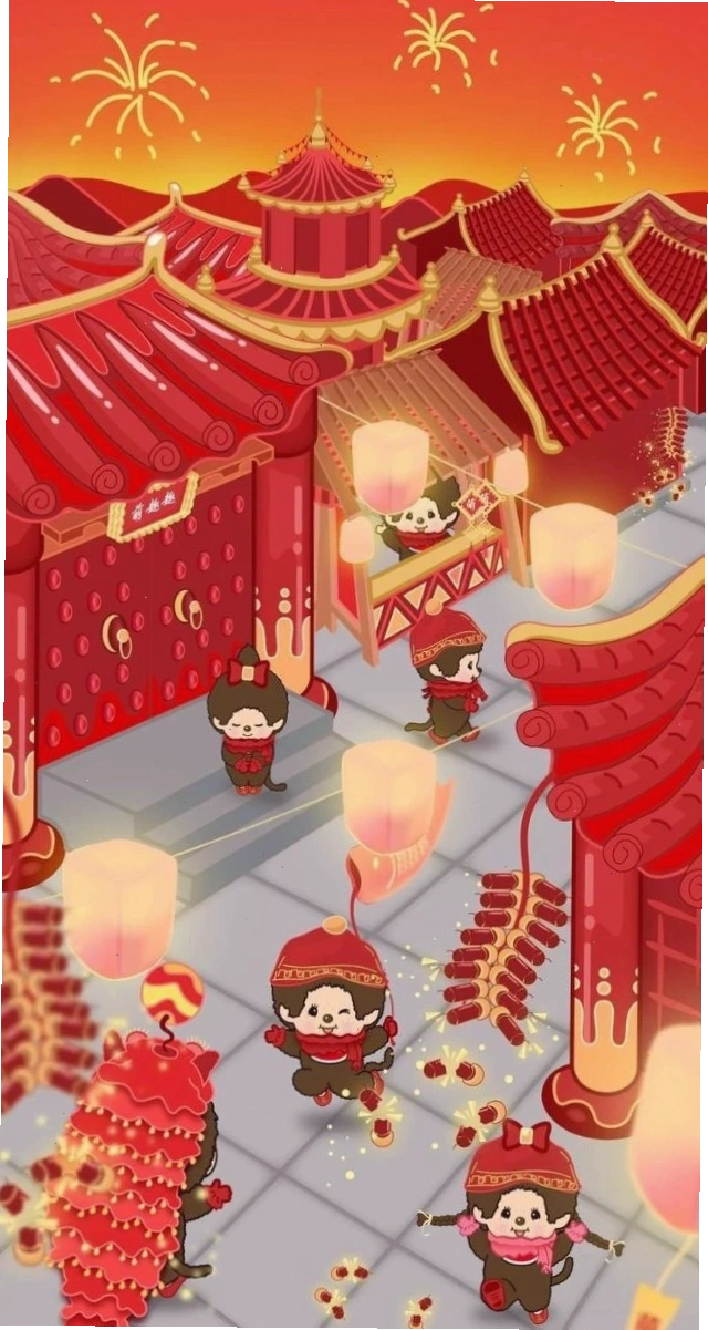Ảnh nền điện thoại Tết anime cute với bối cảnh lễ hội