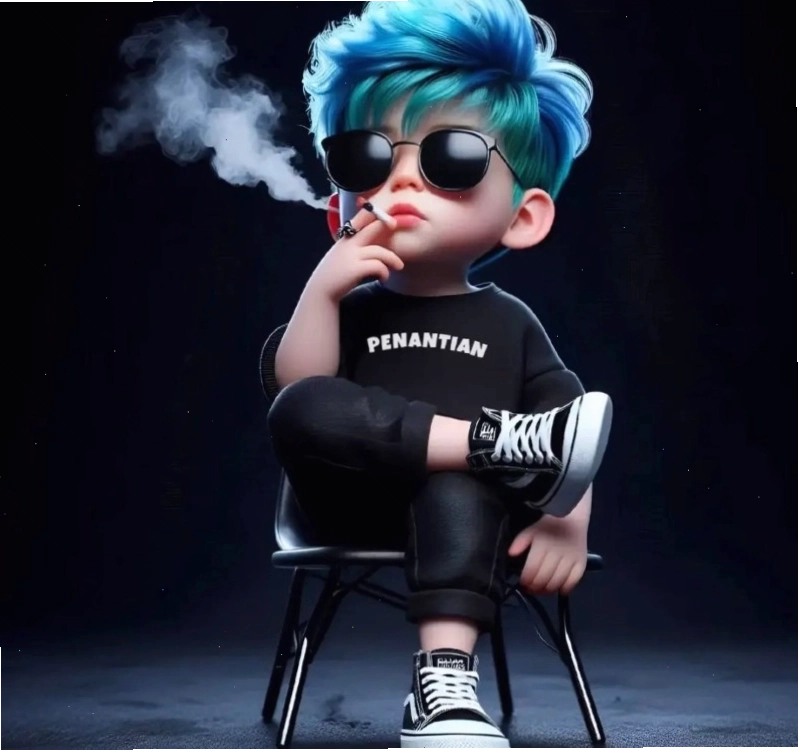Anime chibi boy cute với nụ cười nửa miệng bí ẩn