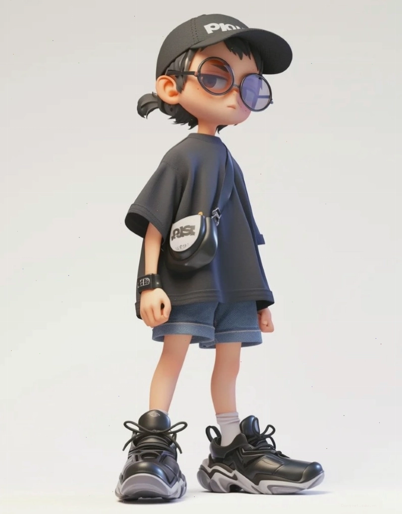 Anime chibi boy với bộ trang phục tối màu, toát lên vẻ bí ẩn