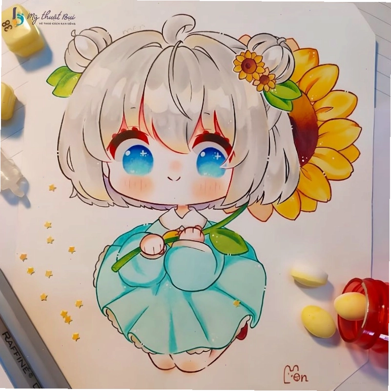 Anime chibi girl với đôi cánh thiên thần