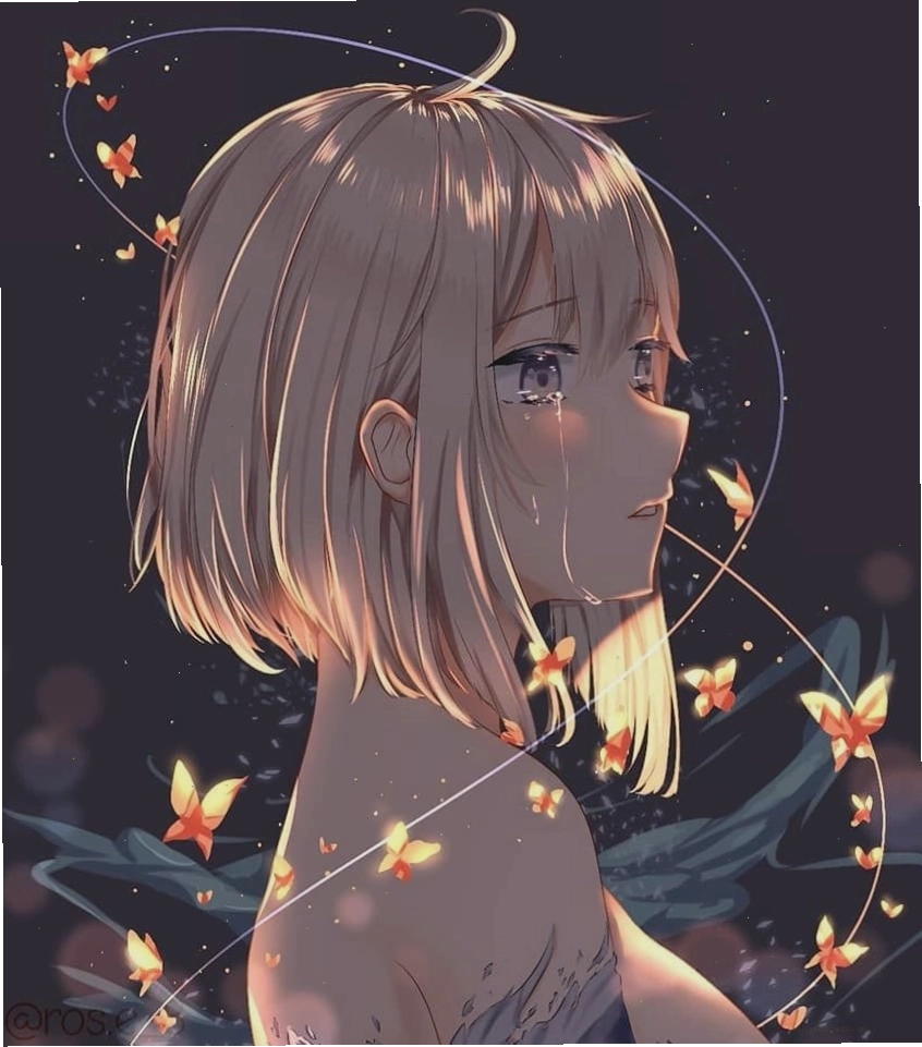 Avatar anime nu ngau với mái tóc dài và biểu cảm bí ẩn
