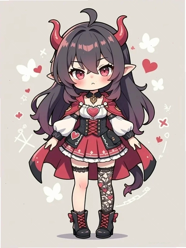 Avatar chibi nữ với mái tóc dài và phụ kiện dễ thương