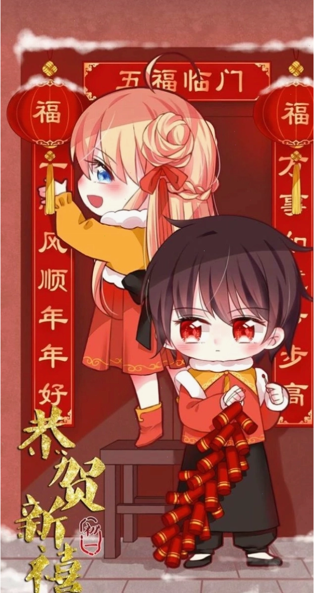 Background điện thoại chủ đề Tết với phong cách anime