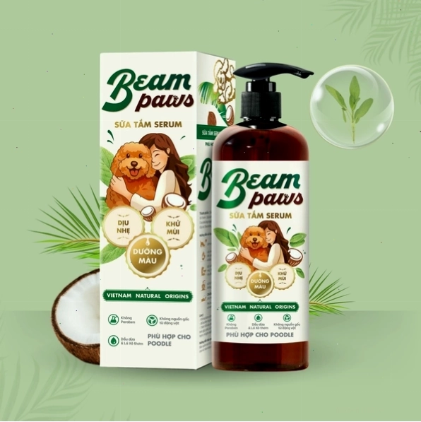 Beam Paws Sữa tắm serum dành cho Poodle dịu nhẹ chai 450ml