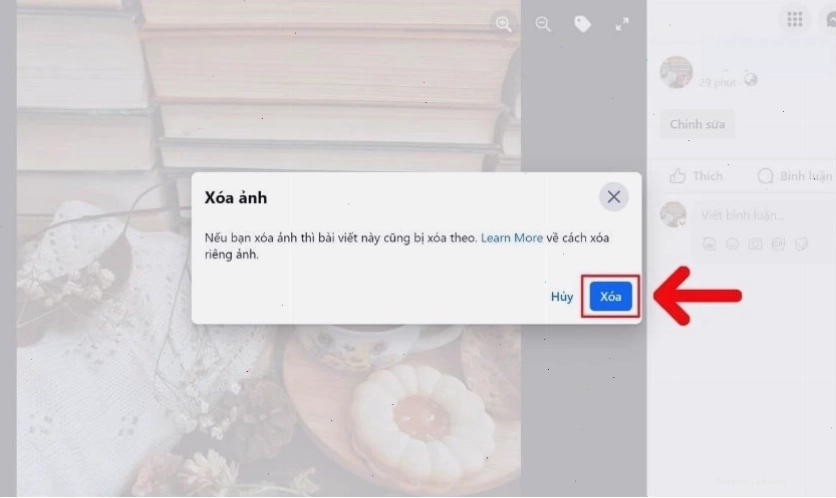 Cách chỉnh avatar Facebook về mặc định trên máy tính: Chọn nút Xóa ảnh đại diện Facebook