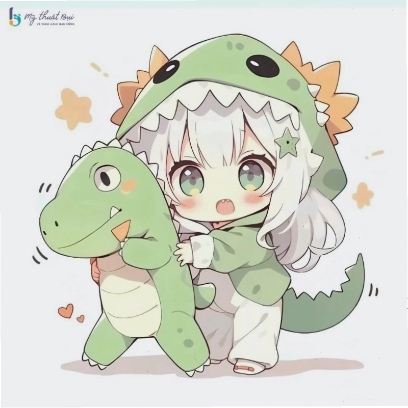 Cặp đôi chibi anime dễ thương nắm tay nhau