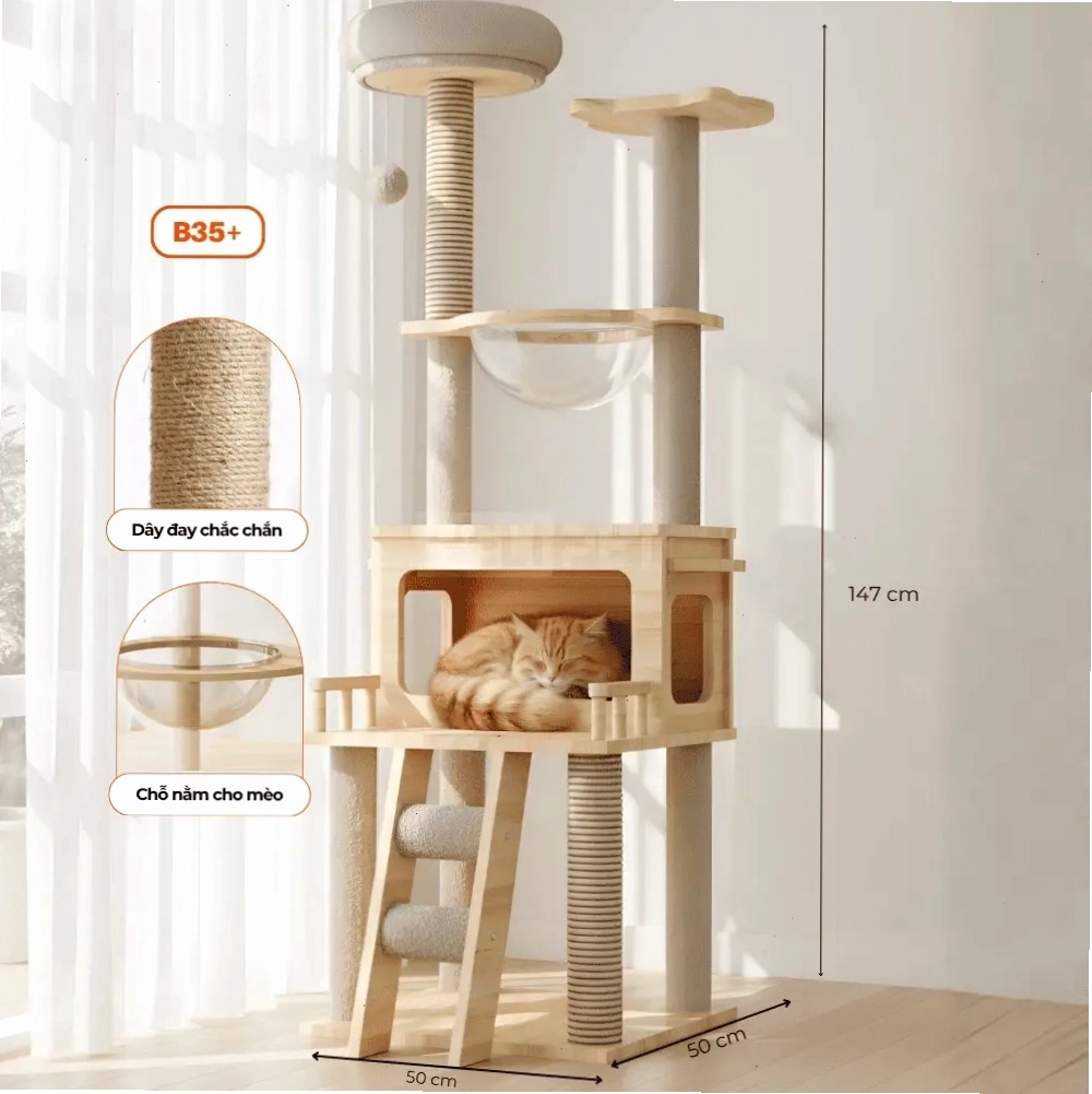 Cây mèo HELIPET B35+ cung cấp không gian leo trèo và nghỉ ngơi thoải mái