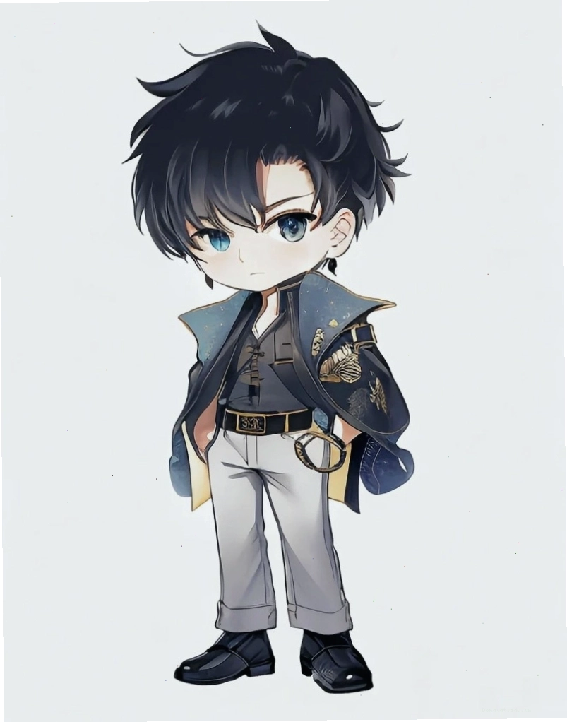 Chàng trai anime chibi với phong cách thời trang độc đáo và lạnh lùng