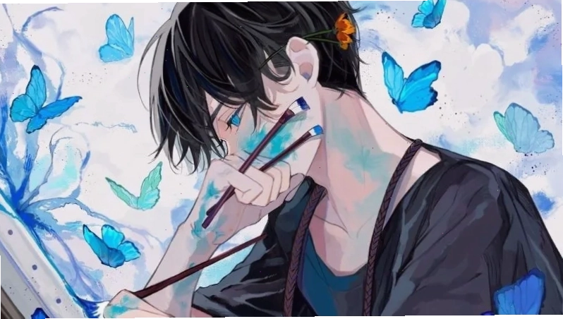 Chàng trai anime với phong cảnh thiên nhiên buồn